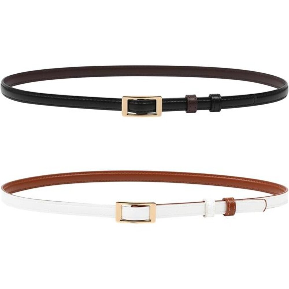 Skinny Reversible Belt for Women No Hole Leather Thin